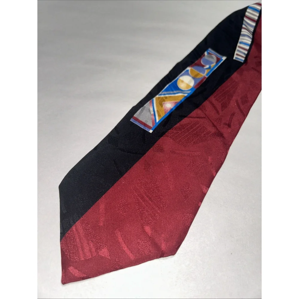 Zylos George Machado Italian Silk Tie Red And Black With Pops Of Bold Colors